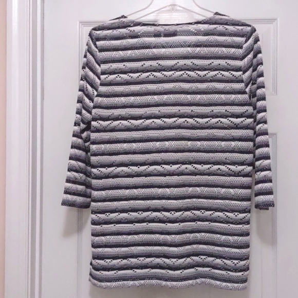 Chico's Black and White Stripe Eyelet Top Size 1 - Picture 3 of 5